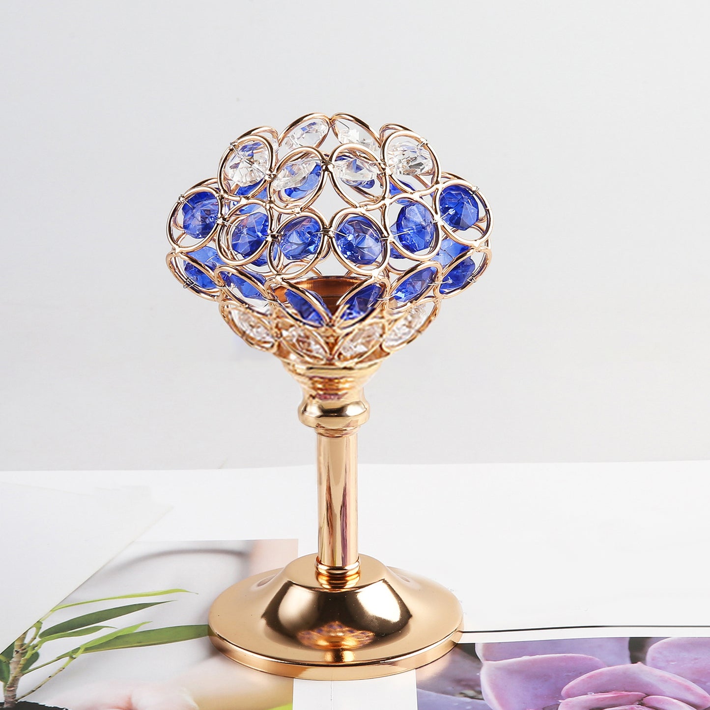 Candle Holder-Crystal Glass & Metal
