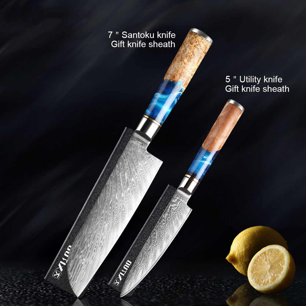 Blue & Tan Marble Japanese Chef's Knife Set