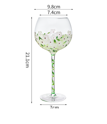 Hand Painted Crystal Flower Wine Glass