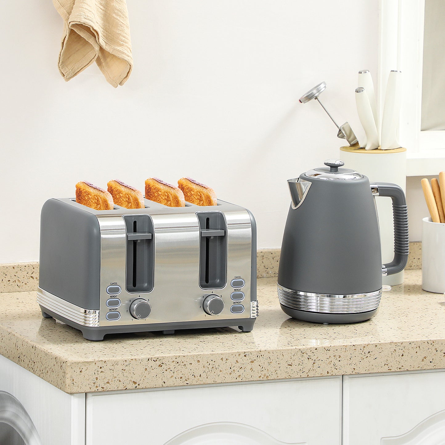 Stainless Steel Kettle And Toaster Set