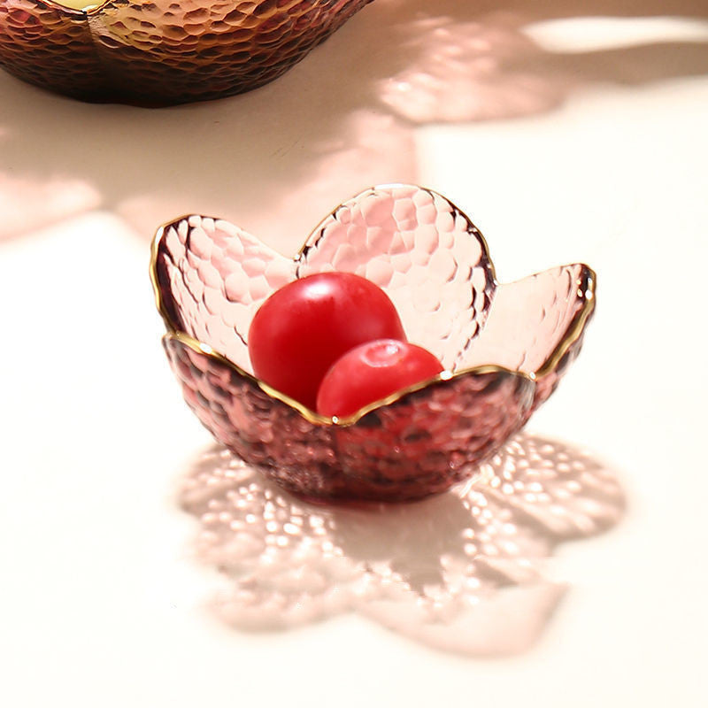 Gold Edged Glass Flower Petals Dish