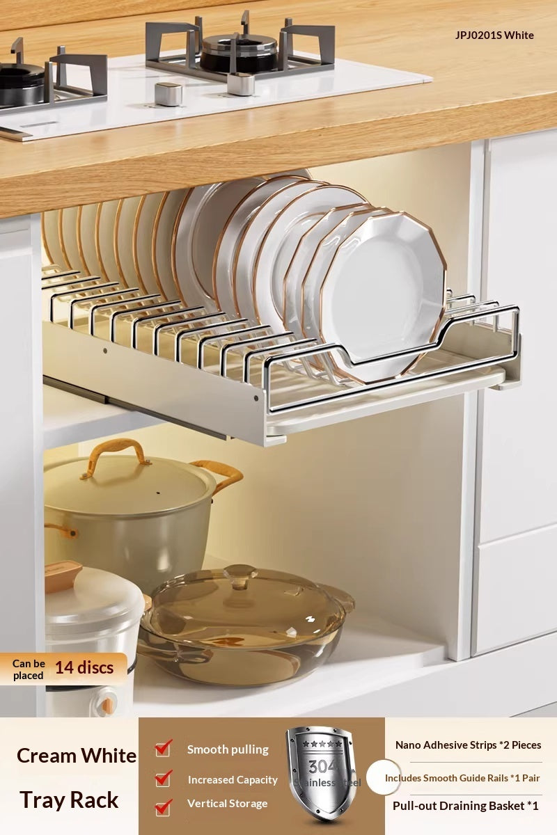 Stainless Steel Kitchen Cabinet Pull-out Drawer Type Dish Rack Storage Organizer