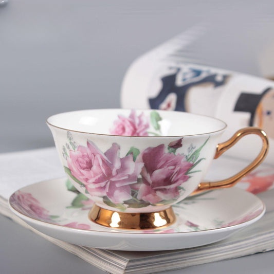 Bone China Flowers & Gold Tea Cups