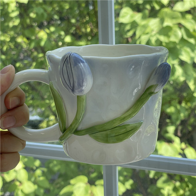 Ceramic Sculpted Relief Flower Mug