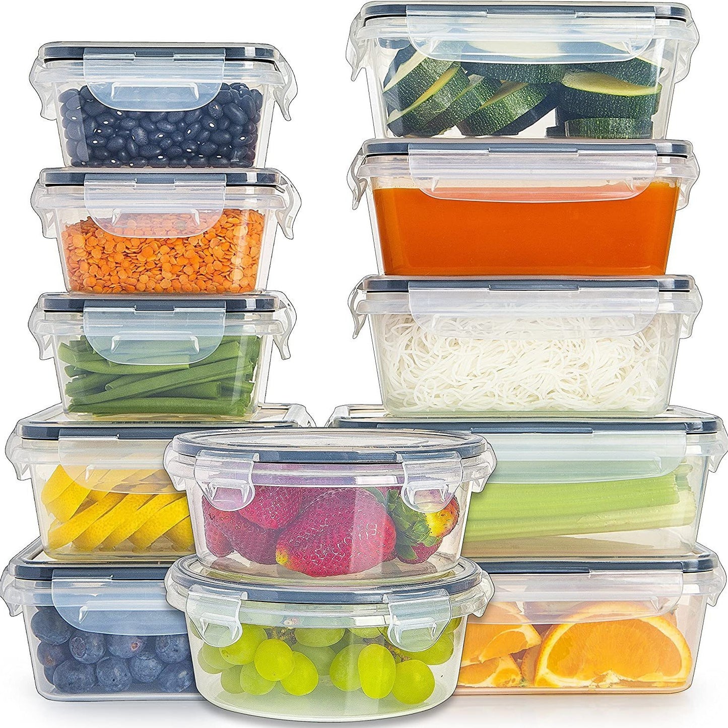 12PC Airtight Plastic Containers with Snap-On Lids