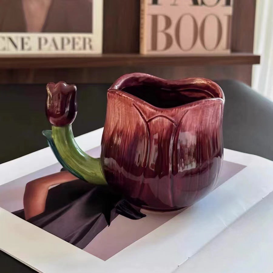 Sculpted Ceramic Tulip Mug