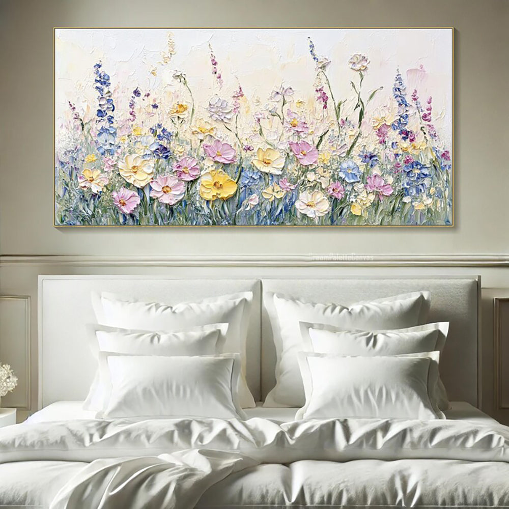 Suzannah's Kitchen Handmade Oil on Canvas Painting with Thick Dimensional Flowers
