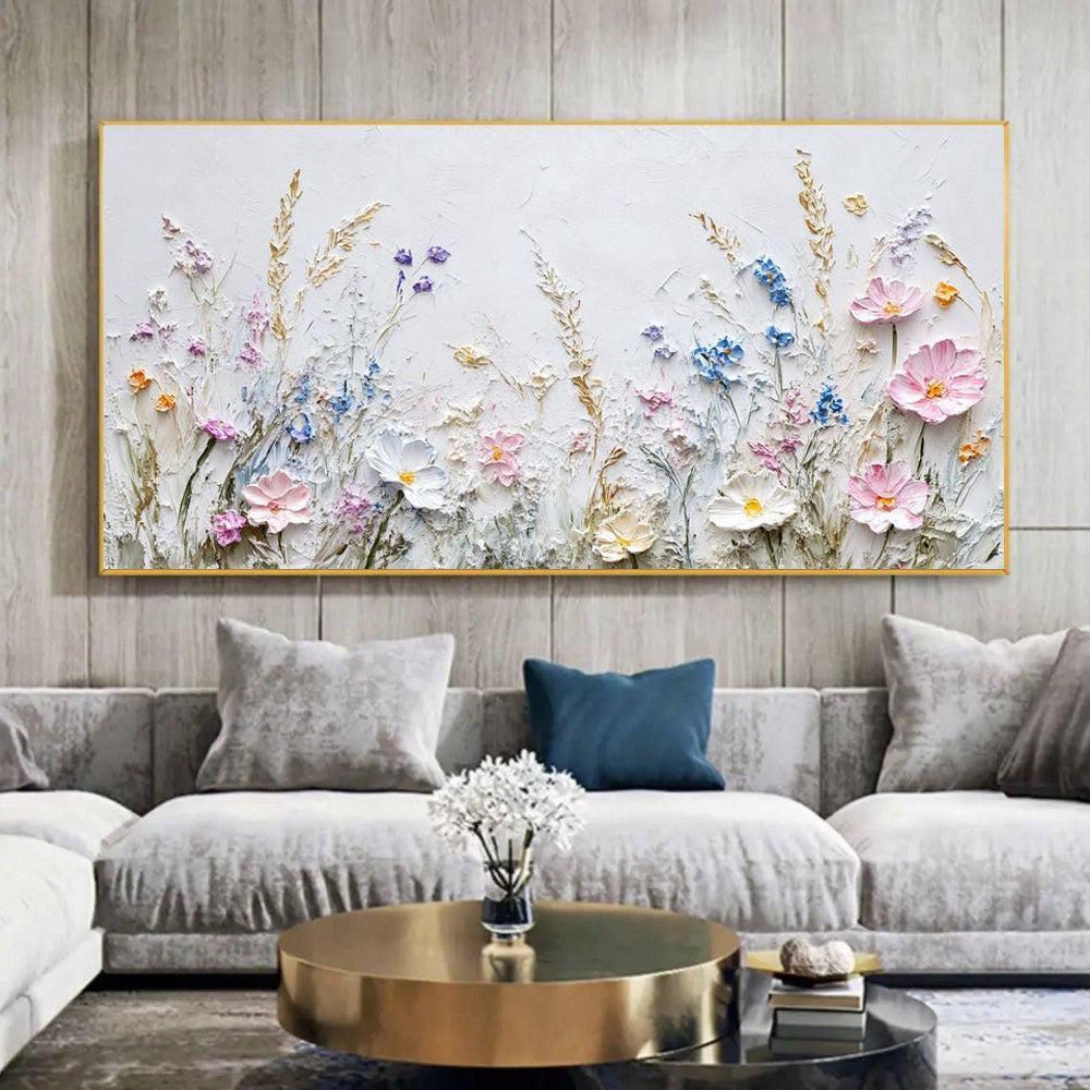 Suzannah's Kitchen Handmade Oil on Canvas Painting with Thick Dimensional Flowers