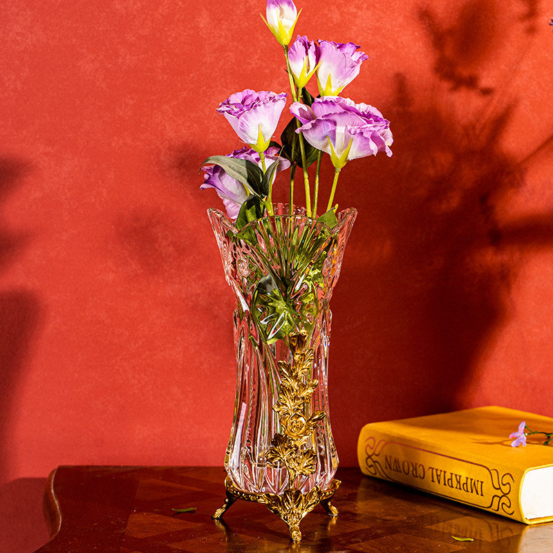 Vase-European Style Crystal Glass Floral Metal Stand