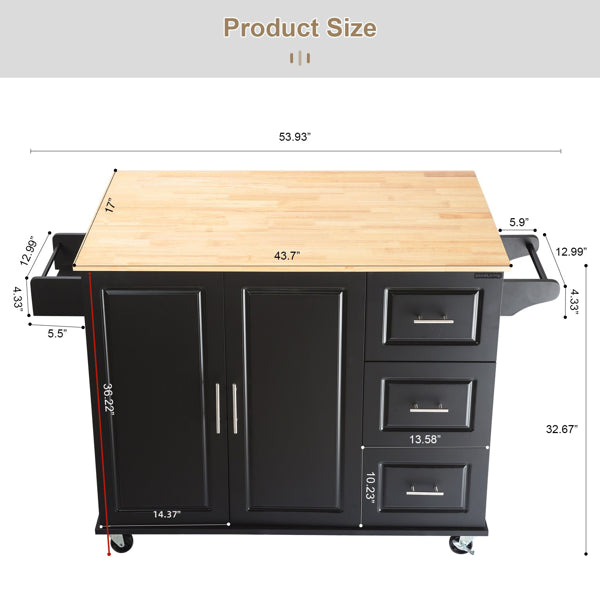 Black Mobile Kitchen Island Cart with Wood Top