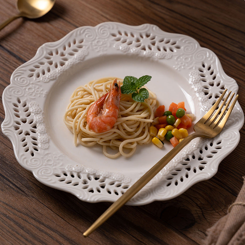 Porcelain Ceramic Cake Stand w/ Filigree Edge