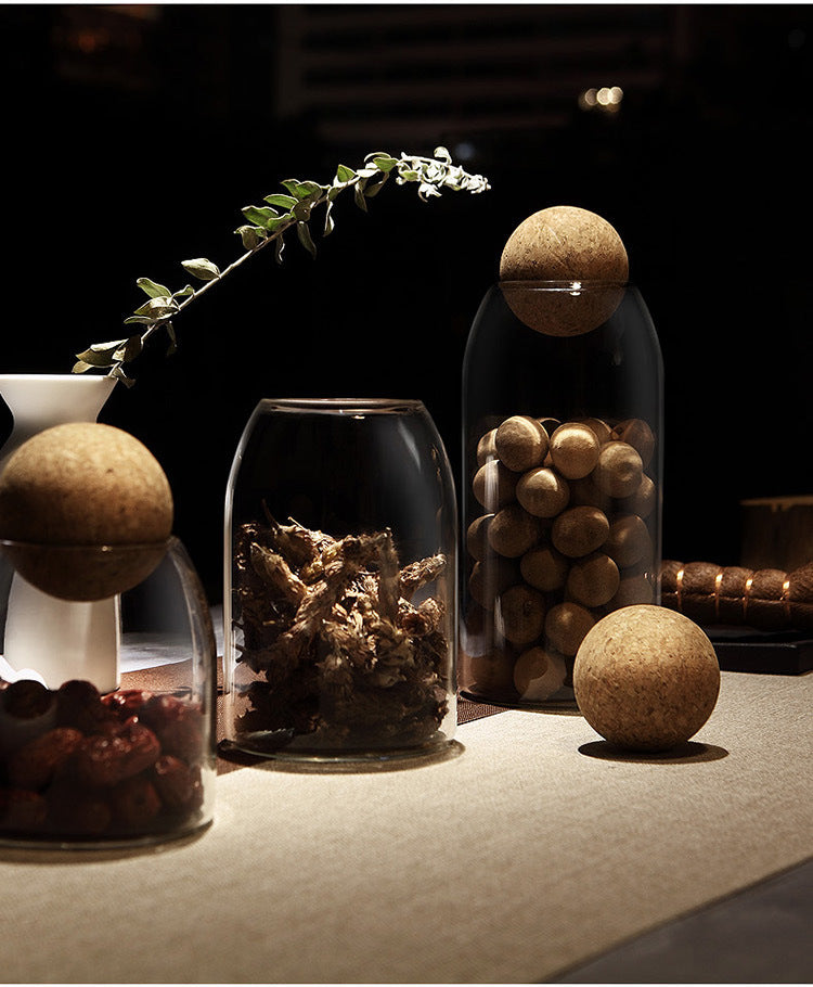 Glass Jar with Stylish Cork Ball Top