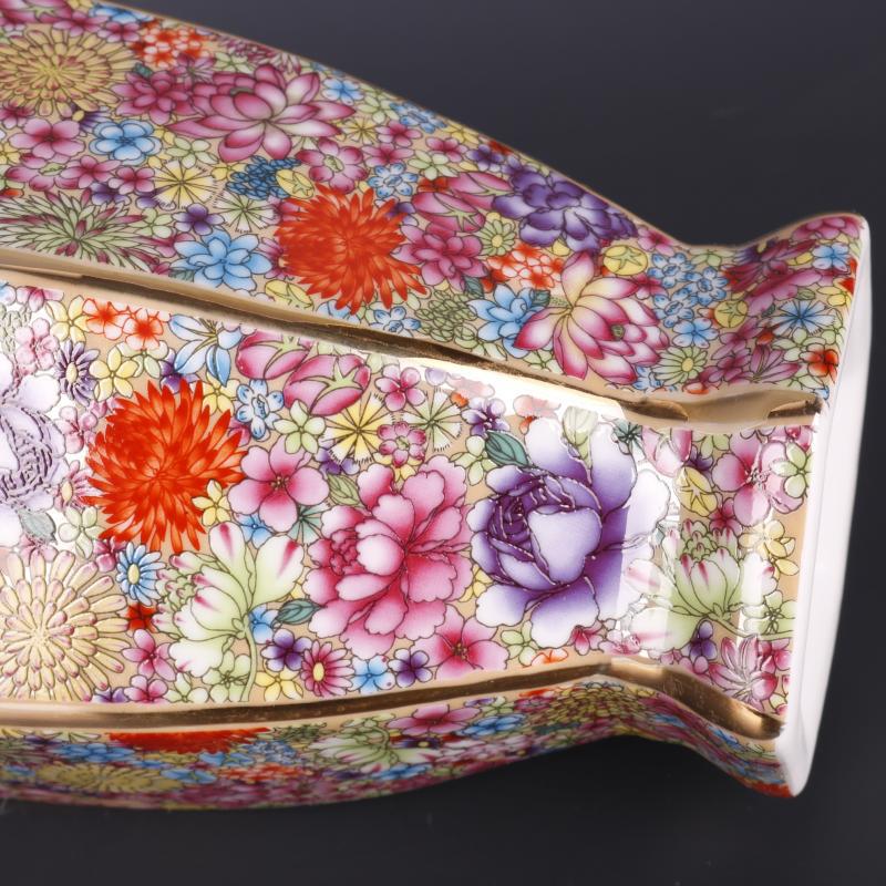 Vase-Colorful Gilded Enamel Hexagonal Vase