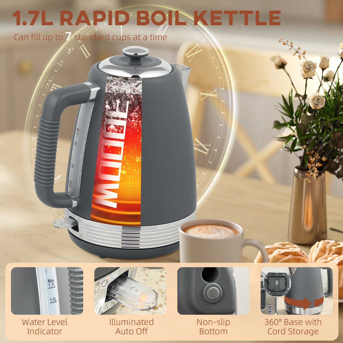 Stainless Steel Kettle And Toaster Set
