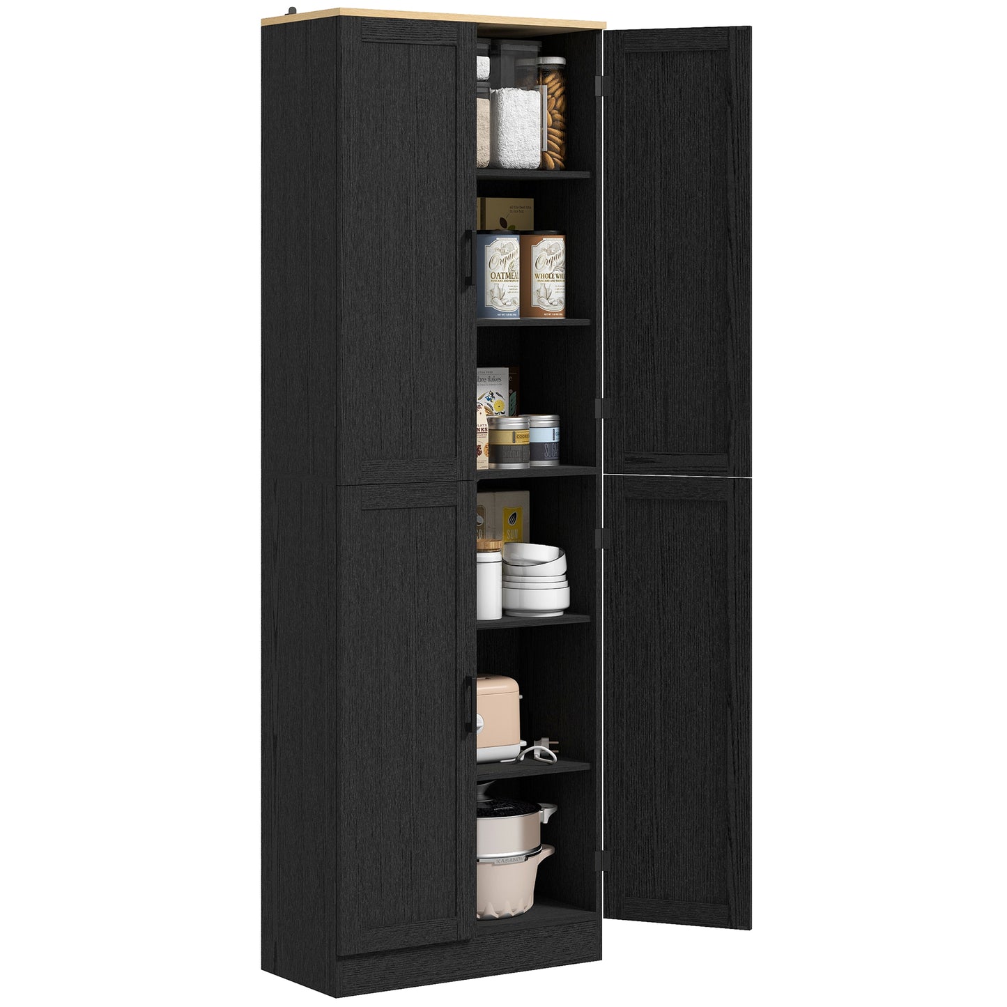 Freestanding Kitchen Pantry-Distressed Black-Adjustable Shelves