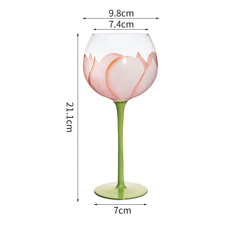 Hand Painted Crystal Flower Wine Glass