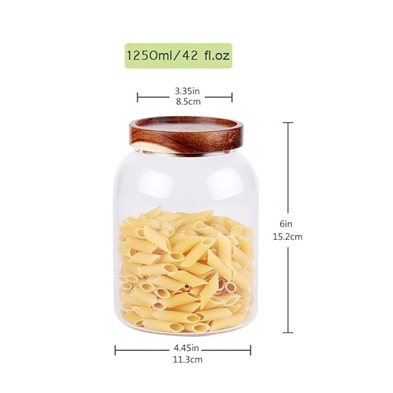 Large Capacity Glass Jar with Wood Tone Screw Top- Set of 2