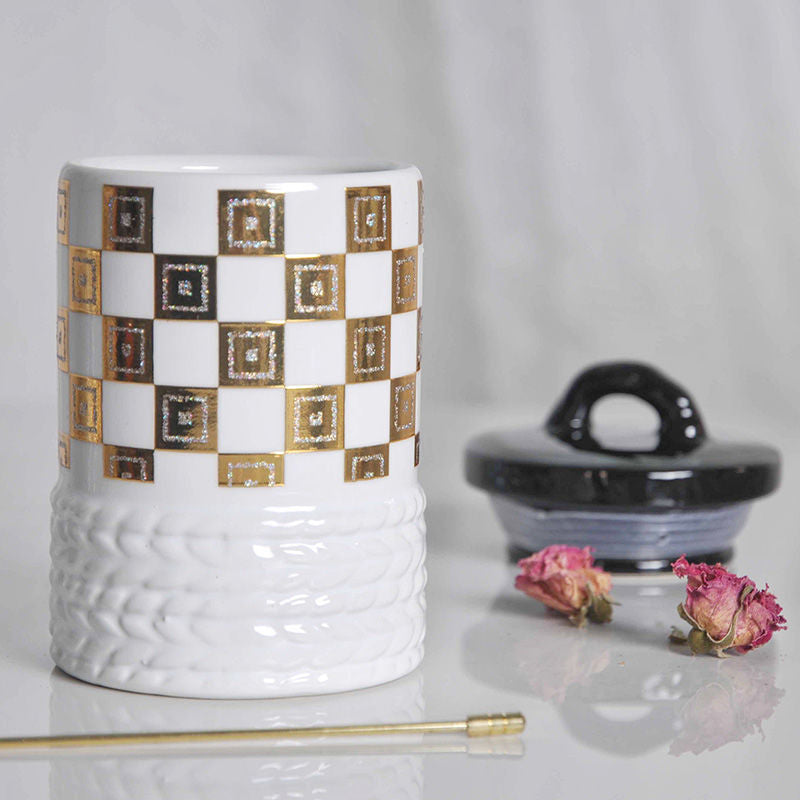 Checkerboard or Crackle Pattern Ceramic Canisters