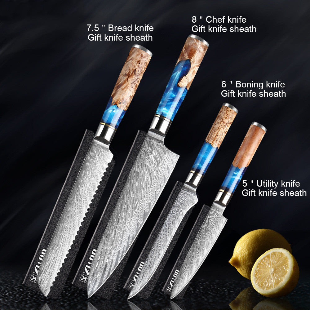 Blue & Tan Marble Japanese Chef's Knife Set