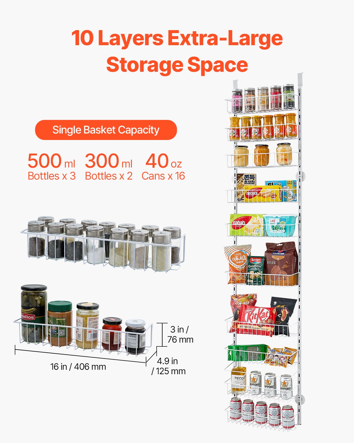 10-Tier Over The Door Pantry Organizer Hanging Storage Rack Adjustable Kitchen