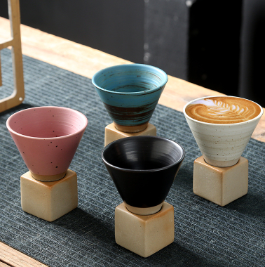 4PC Japanese Geometric Stoneware Espresso Cups