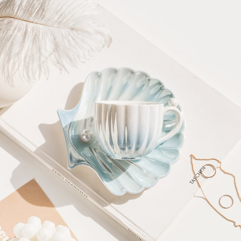 Porcelain Pearl Seashell Cup & Saucer