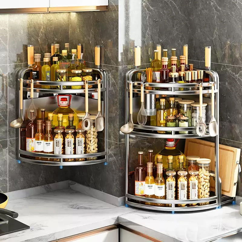 Silver or Black Stainless Steel Kitchen Corner Countertop Rack