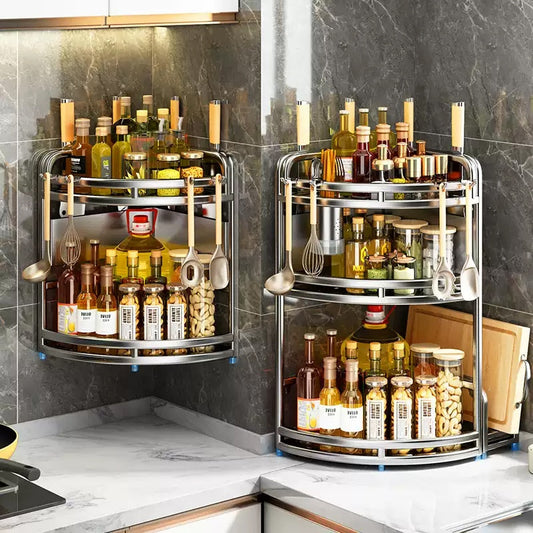 Silver or Black Stainless Steel Kitchen Corner Countertop Rack