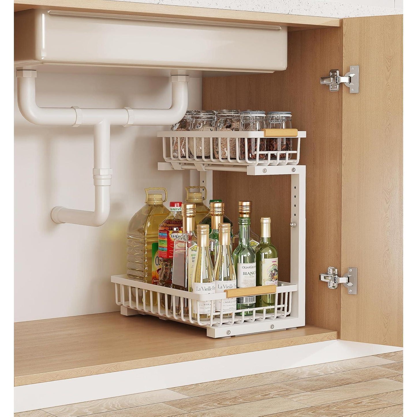 Metal Adjustable Height 2-Tier Pull-Out Storage Rack
