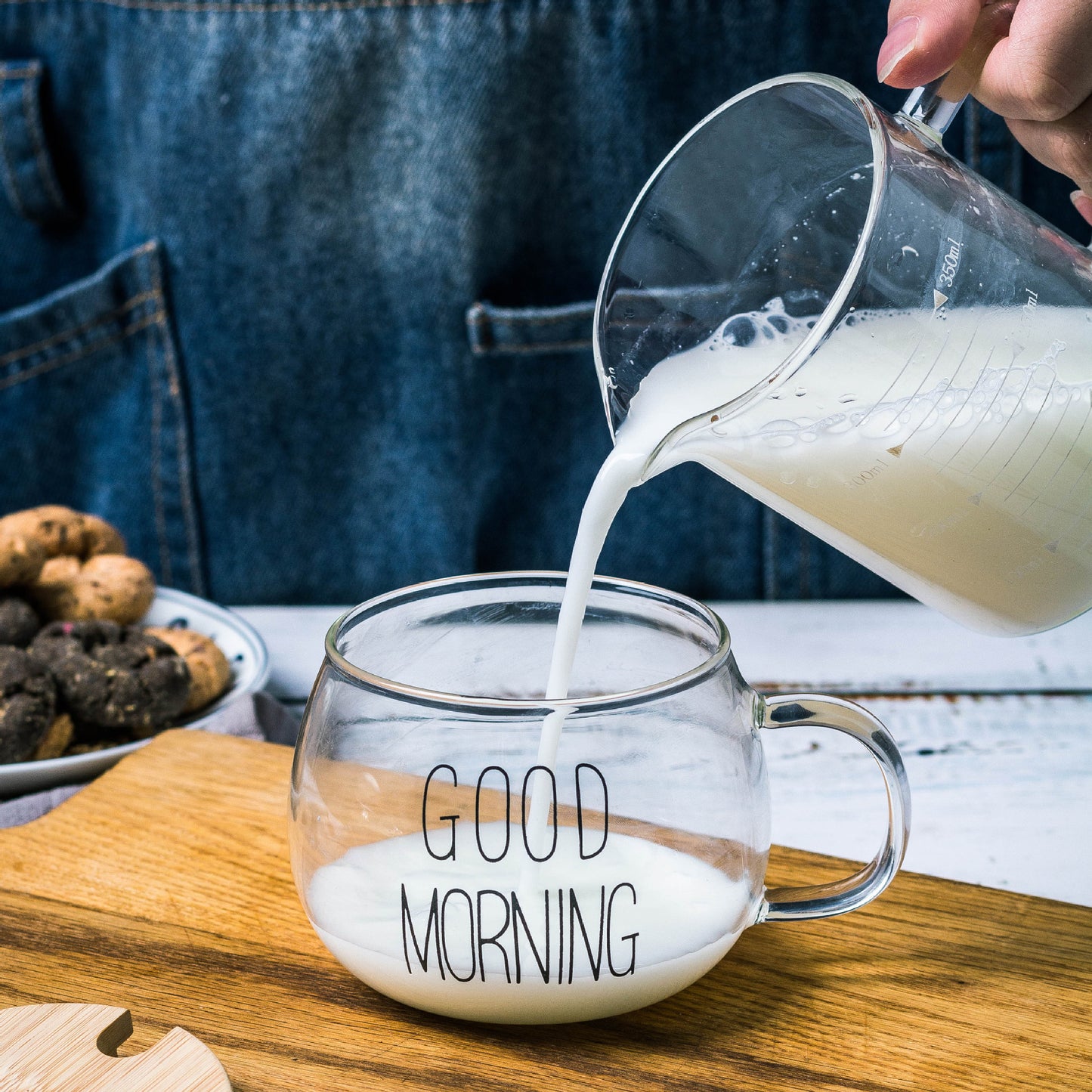 Tableware: "Good Morning" Clear Glass Mug with Handle