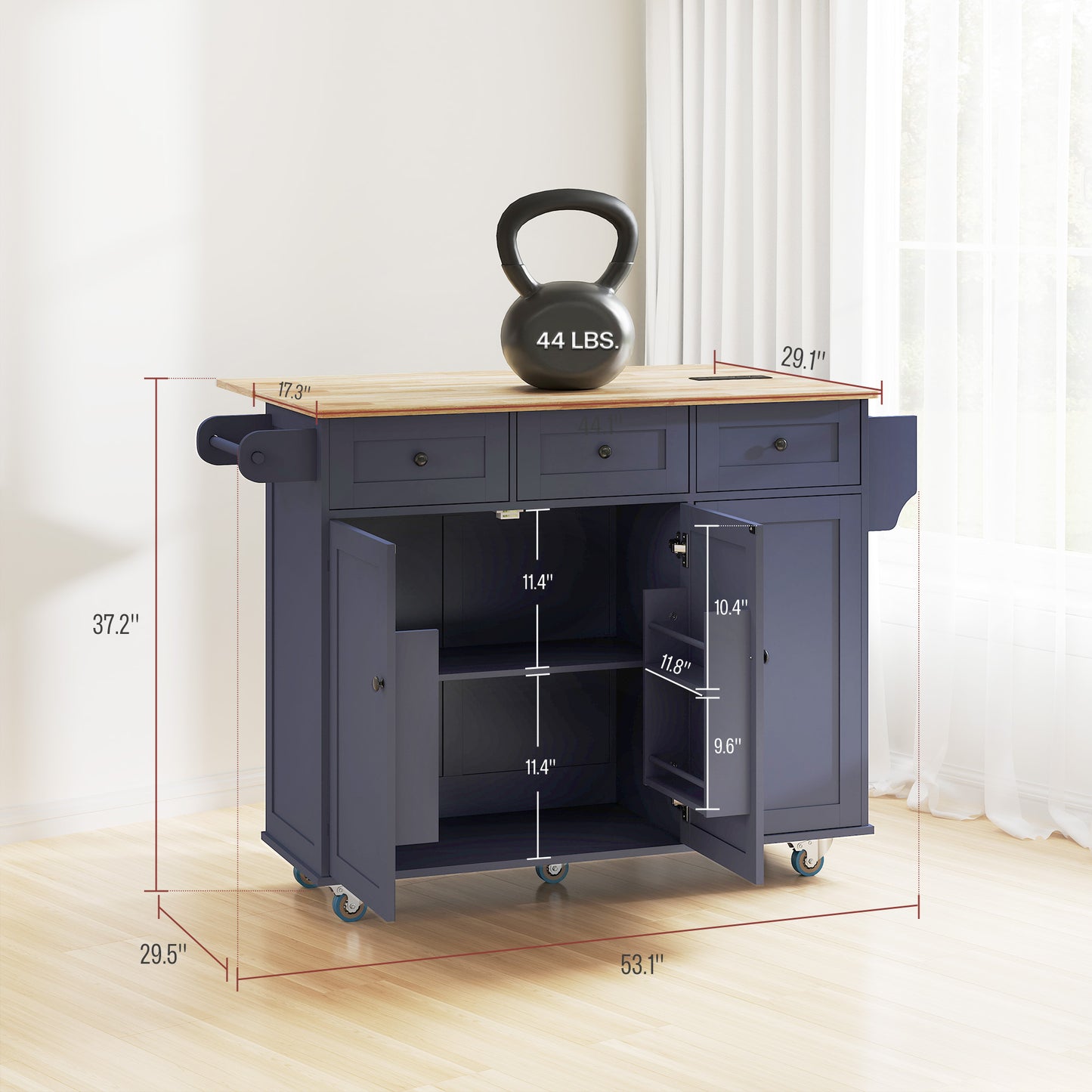 Dark Blue Kitchen Island on Wheels
