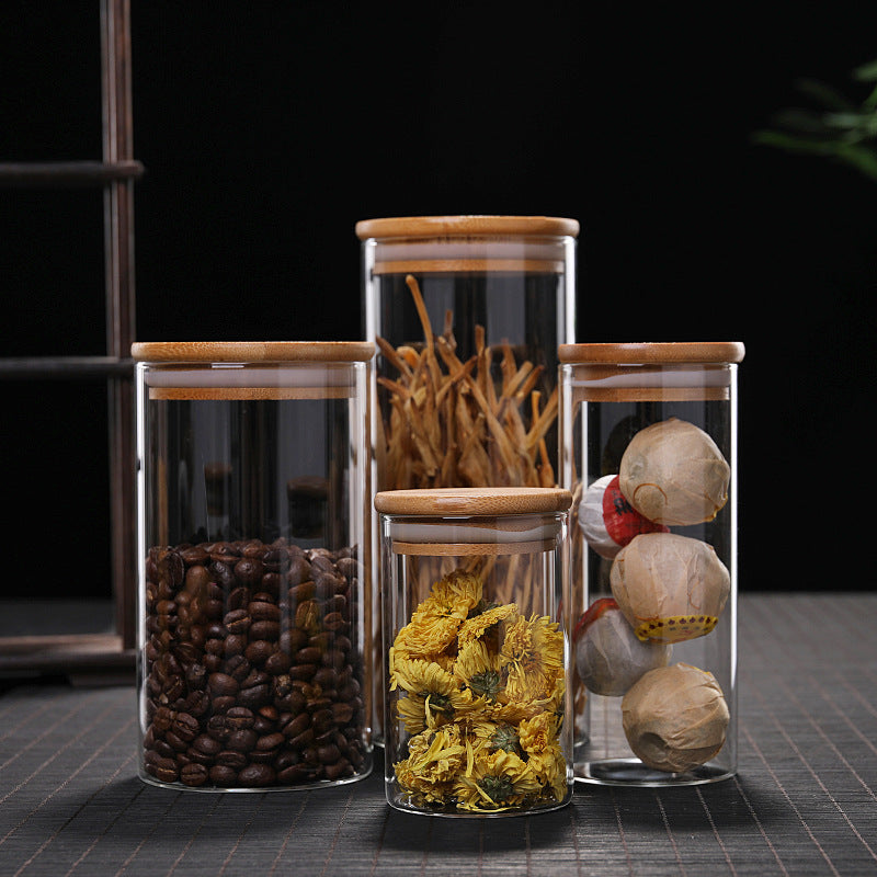 Round High Borosilicate Glass Jar-Bamboo Lid