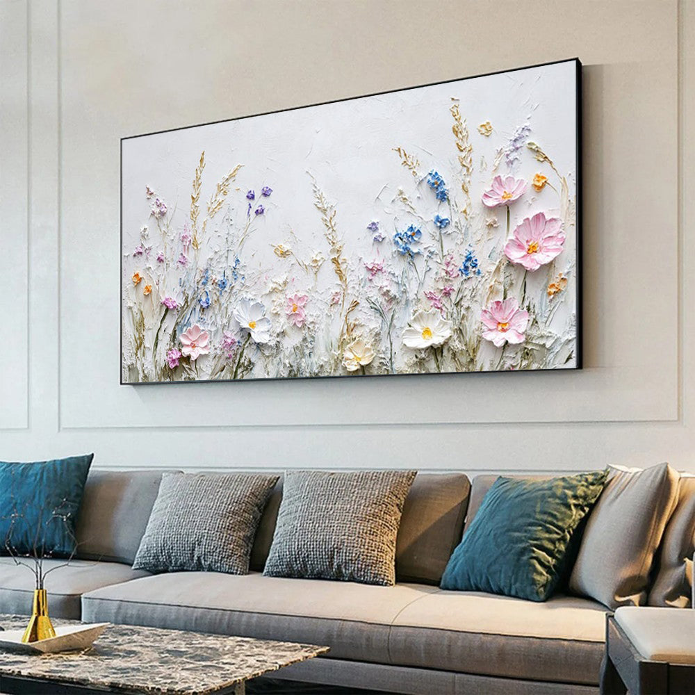 Suzannah's Kitchen Handmade Oil on Canvas Painting with Thick Dimensional Flowers