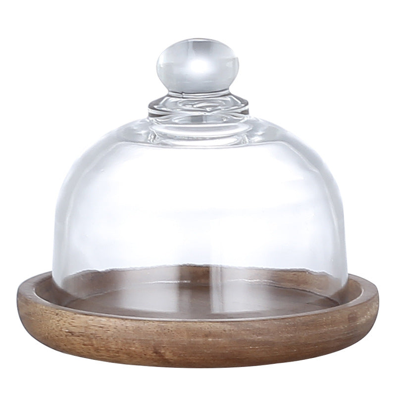 Mini Glass Dome and Wooden Dessert Plate