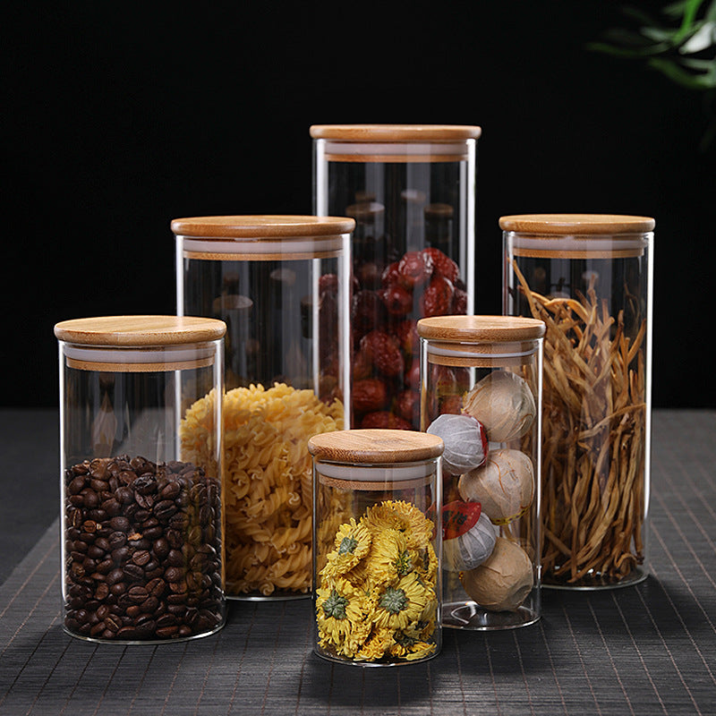Round High Borosilicate Glass Jar-Bamboo Lid