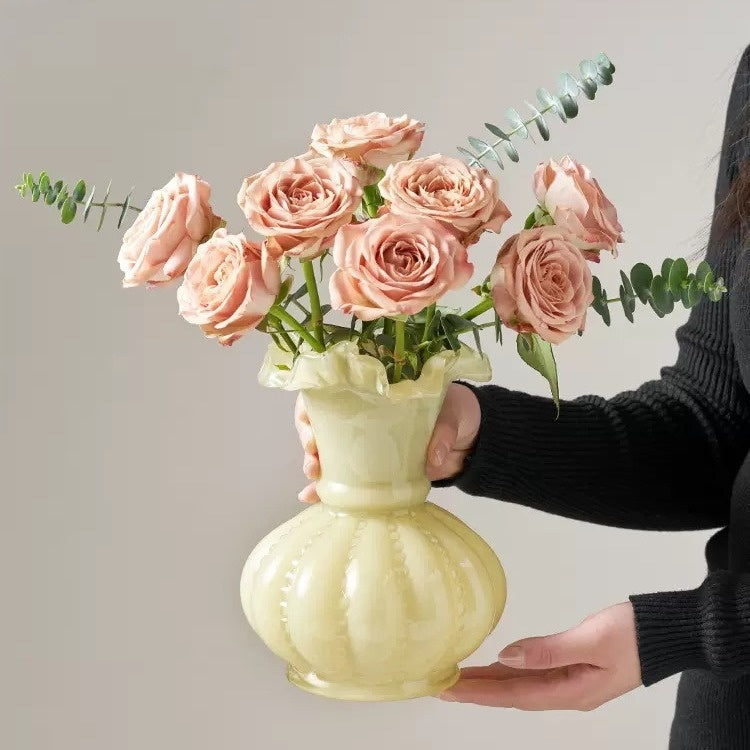 Vase-Glass with Fluted Top- Various Colors and Sizes