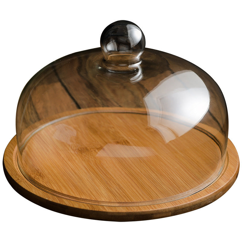 Bamboo Cake Tray with Clear Glass Dome