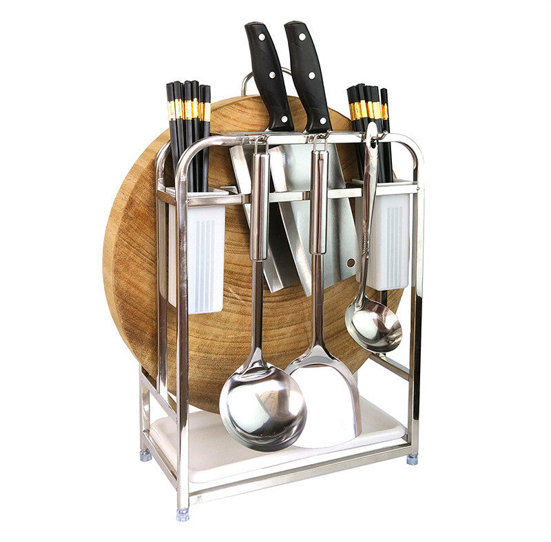 Multi-Function Stainless Steel Square Tube Storage Caddy for Knives, Cutting Board and more