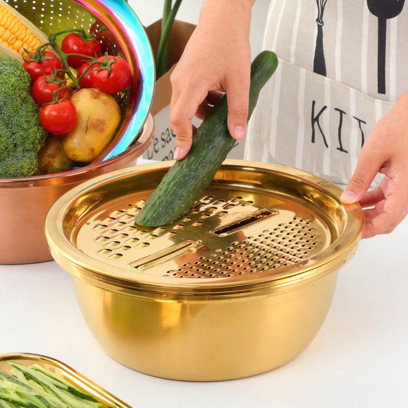 Kitchenware: Stainless Steel Strainer-Grater Bowl