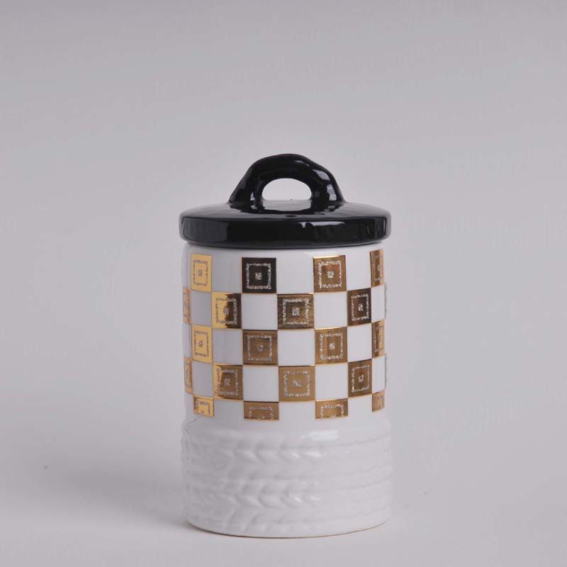 Checkerboard or Crackle Pattern Ceramic Canisters