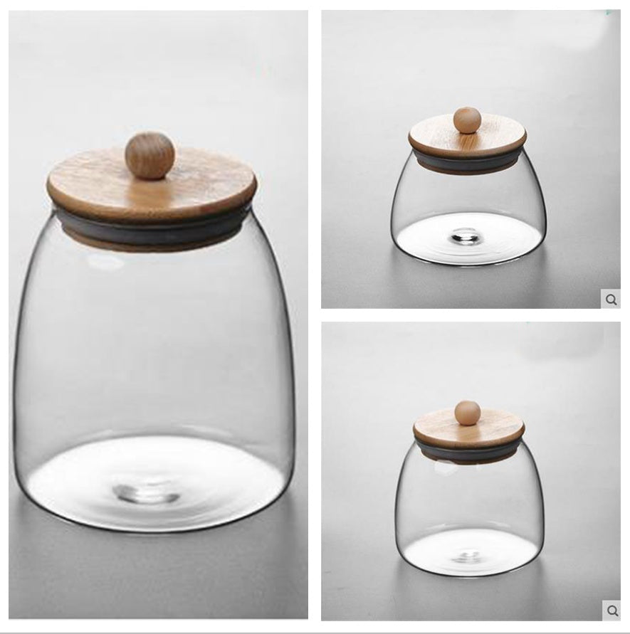 Chinese Glass Tea Jars with Airtight Wooden Lids