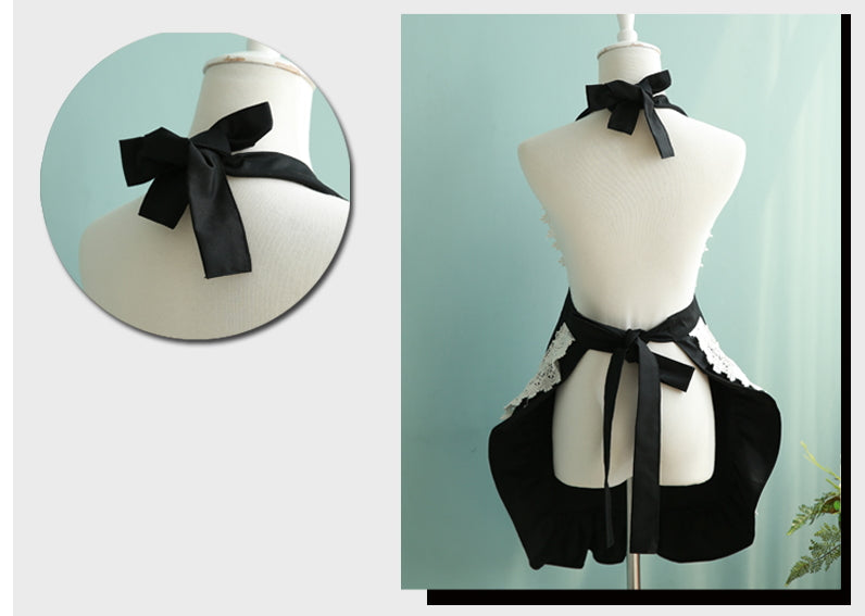 White Ruffles on Black Apron