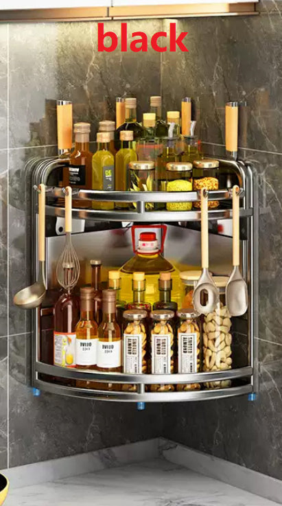 Silver or Black Stainless Steel Kitchen Corner Countertop Rack