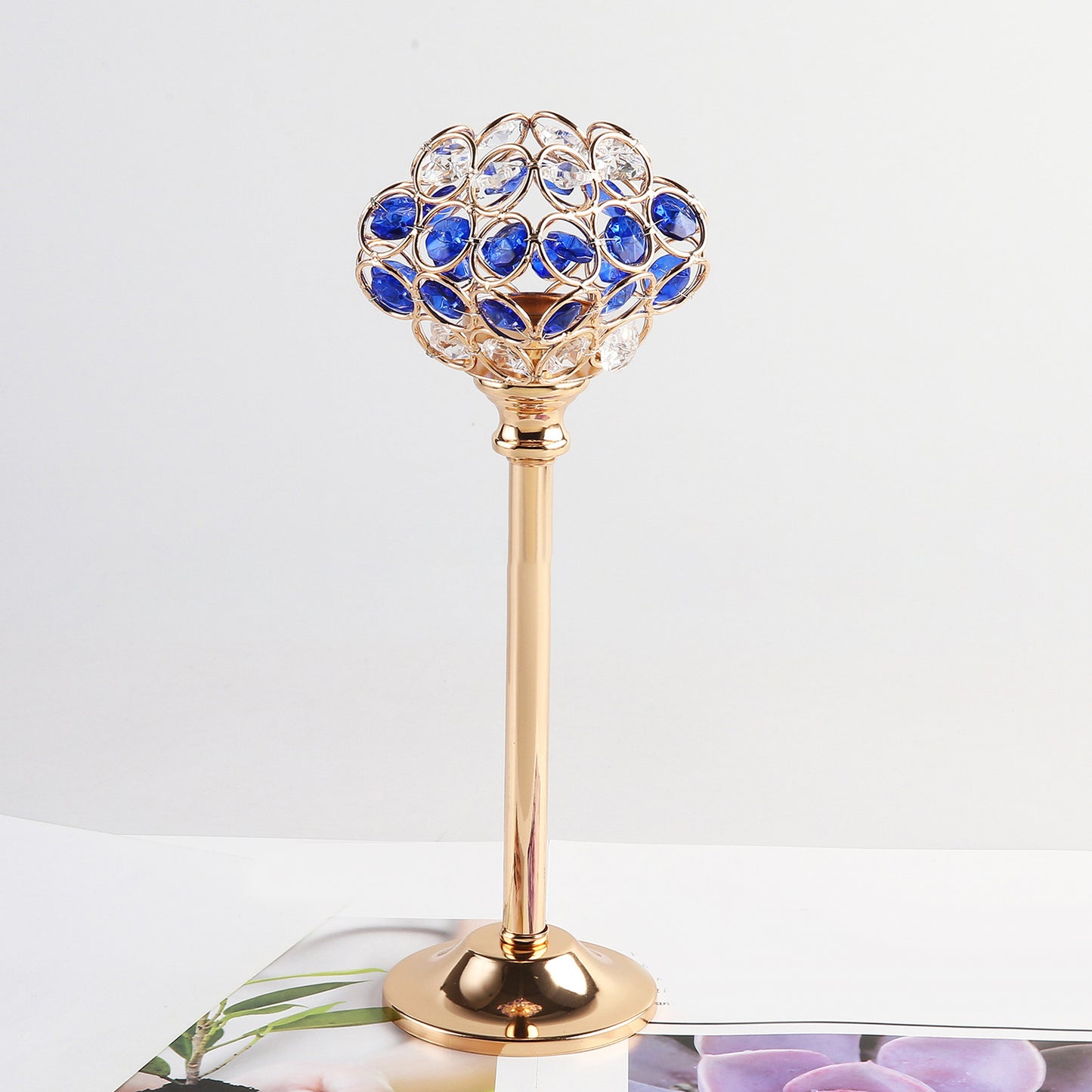 Candle Holder-Crystal Glass & Metal