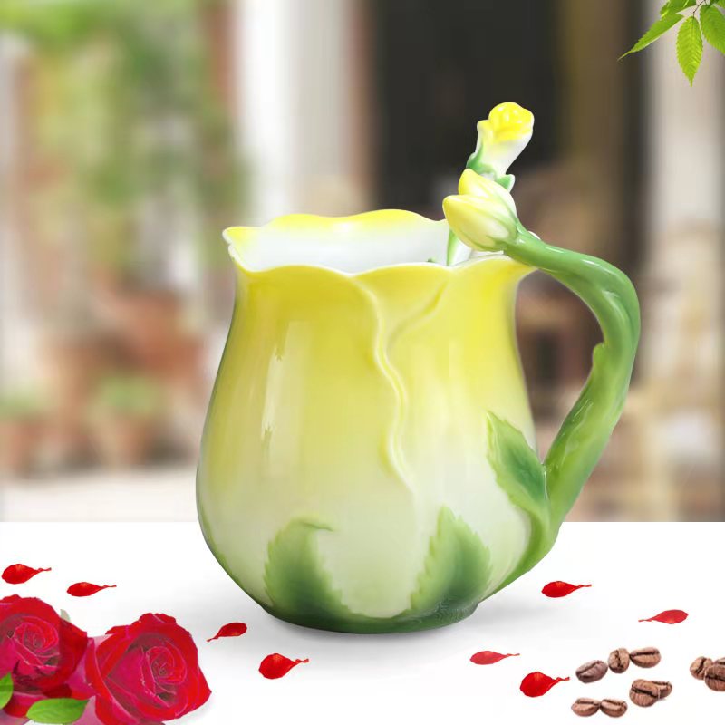 Tulip Shaped and Painted Ceramic Mug