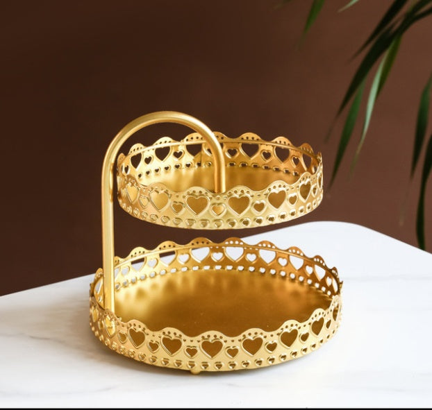 2-Tier Gold Fruit-Pastry-Dessert Tray
