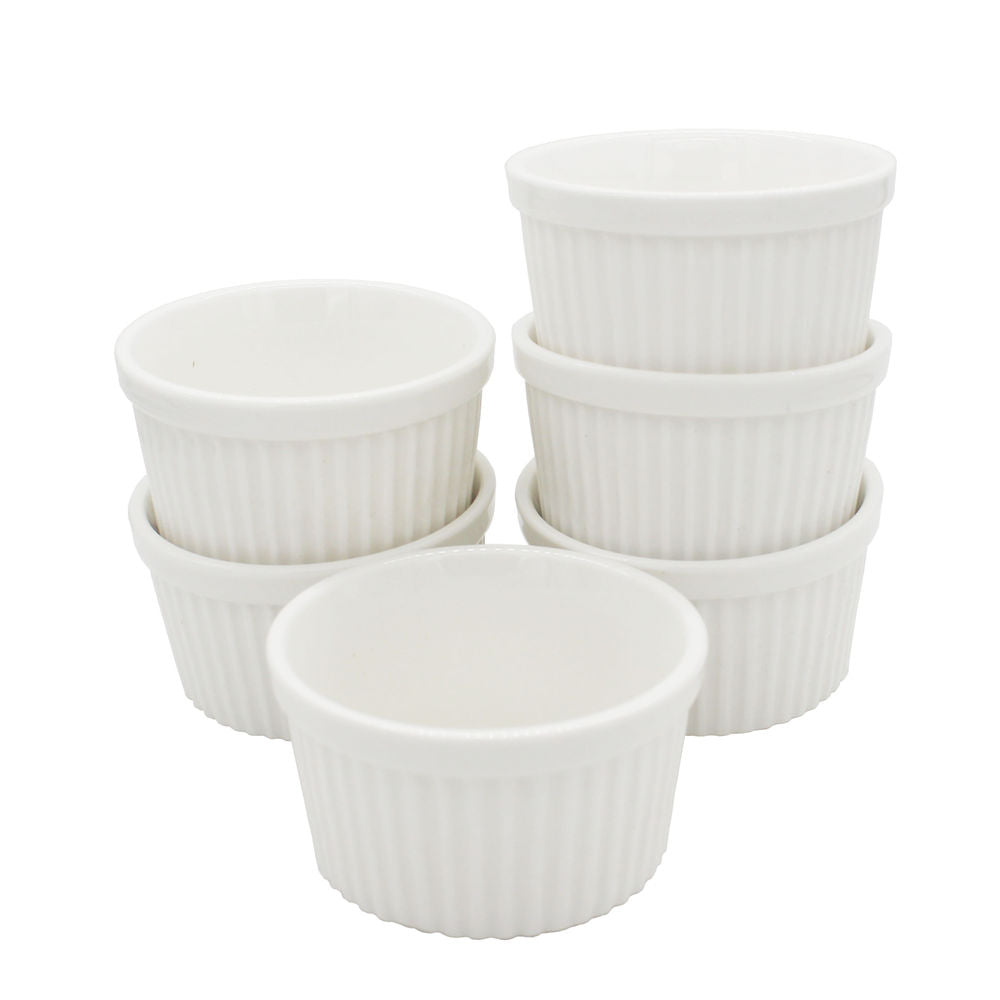 White Ribbed Ceramic Ramekins