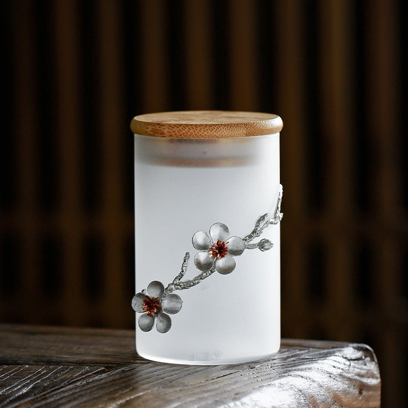 Clear Glass Tea Jar with White FLowers