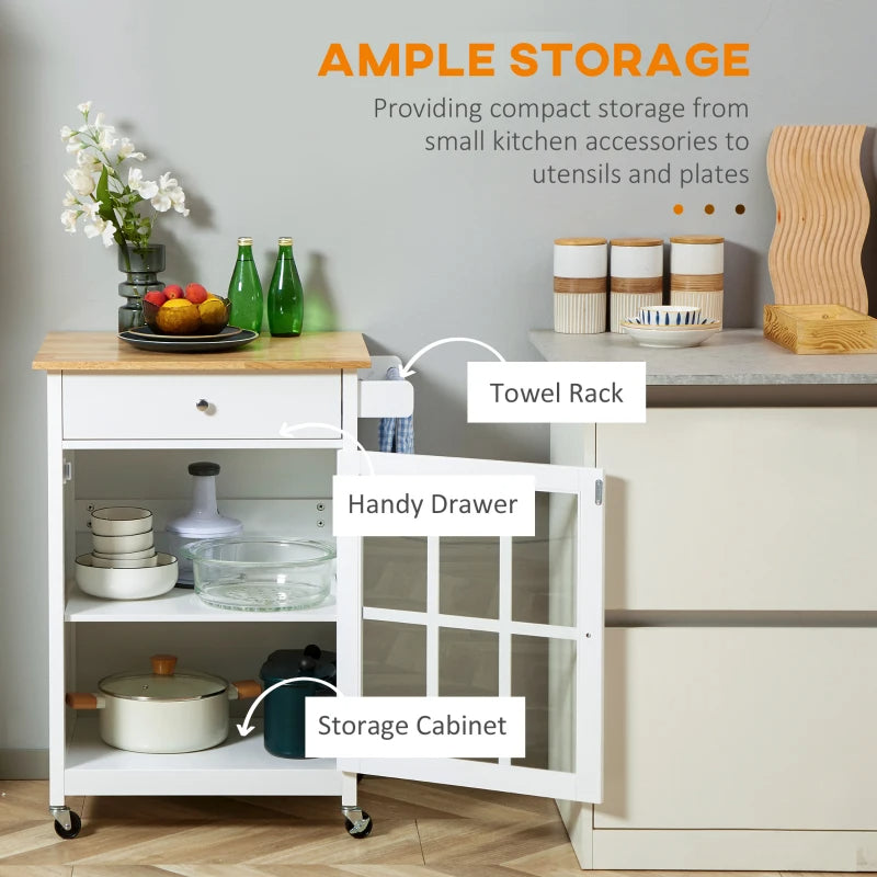 Glass Front Cabinet Kitchen Island With Drawer and Adjustable Shelves