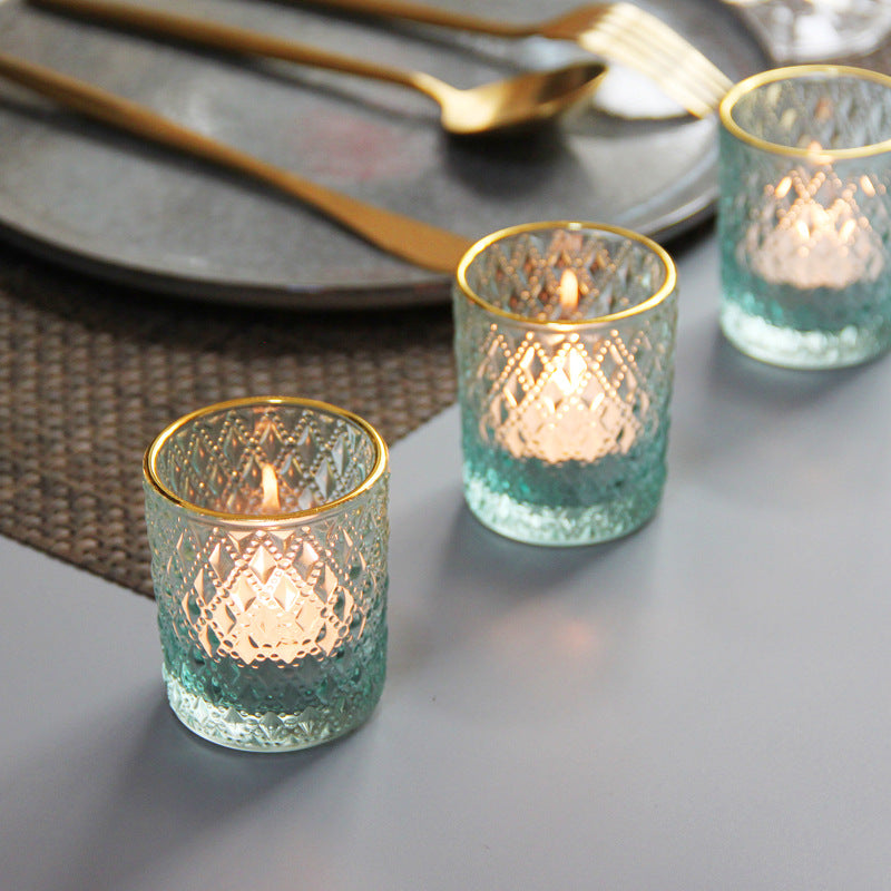 Small Textured Colored Glass Tealight Candle Jar